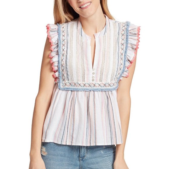 Ella Moss White Natalia Ruffle Top S - Picture 1 of 10